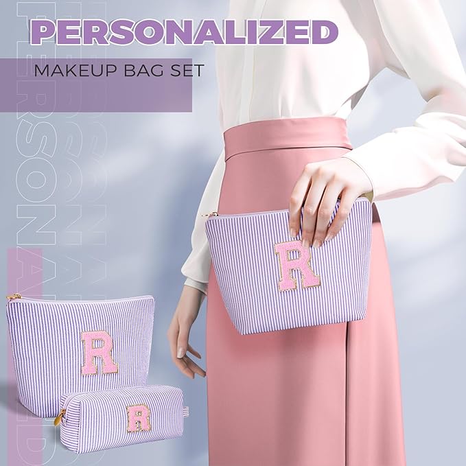 Personalized Anniversary Wife's Birthday Gifts,Mothers Day Gifts for Women,Wife Gifts from Husband,Cool Birthday Gifts for Wife,Makeup Bag Set Cosmetic Bag for Teen Girls - Lavender,R