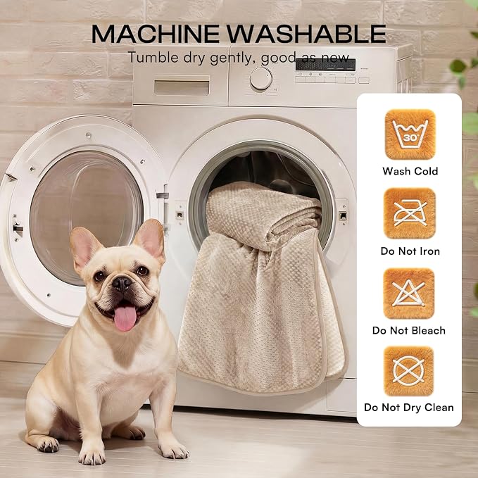 Luciphia Waterproof Blanket for Dog, Washable Reversible Fleece Pet Throw | Durable protector for bed, couch, crate, and furniture; leakproof and calming for dogs, cats, puppies Beige S(40''x28'')