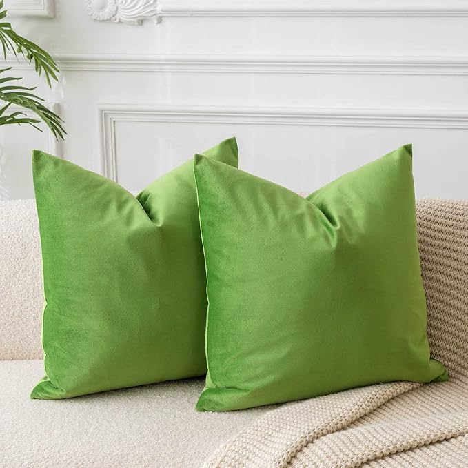 28x28 Velvet Throw Pillow Covers Set of 2 for Couch Sofa Bed,Apple Green | JUSPURBET Decorative Euro Pillow Covers with Invisible Zipper for Modern Living Room Bedroom Home Decor