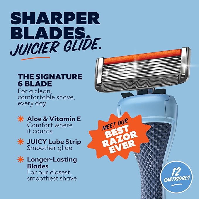 Dollar Shave Club | 6 Blade Razor Refills (12 Pack) | 6 Stainless Steel Blades for a Close & Comfortable Shave