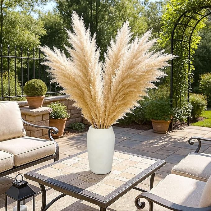 Briful 12'' Large Ceramic Rustic Vases Shabby Vintage Textured, 4.36'' Wide Mouth Pampas Vase for Fake Flowers Branches, Farmhouse Home Décor, Weddings Shelf Table Decor,Beige