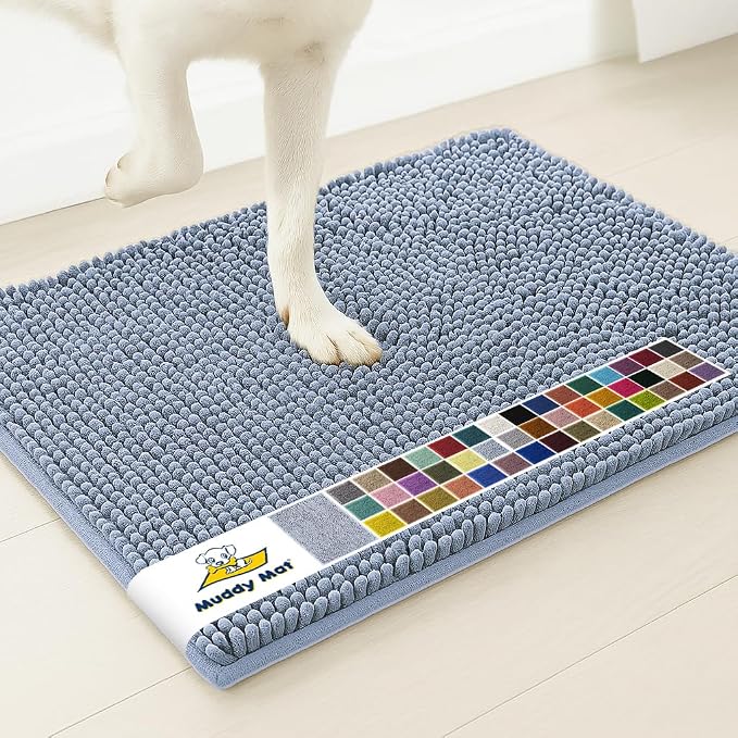 Muddy Mat® | Super Water Absorbent Door Mat Indoor, Microfiber Quick Dry Chenille Entryway Rug, Slip Resistant Front Door Mat, Indoor Mats for Entryway, Machine Washable Pet Rug, Baby Blue 3ft x 4ft
