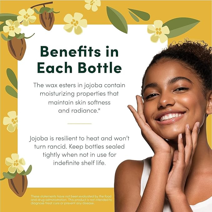 HobaCare Bulk Organic Jojoba Oil - Natural 100% Pure Hexane Free Unrefined Carrier Oil for Skincare, Beard, Hair, Face, Scalp Massage, Bath, Facial - Long Shelf Life (64 oz Half Gallon)