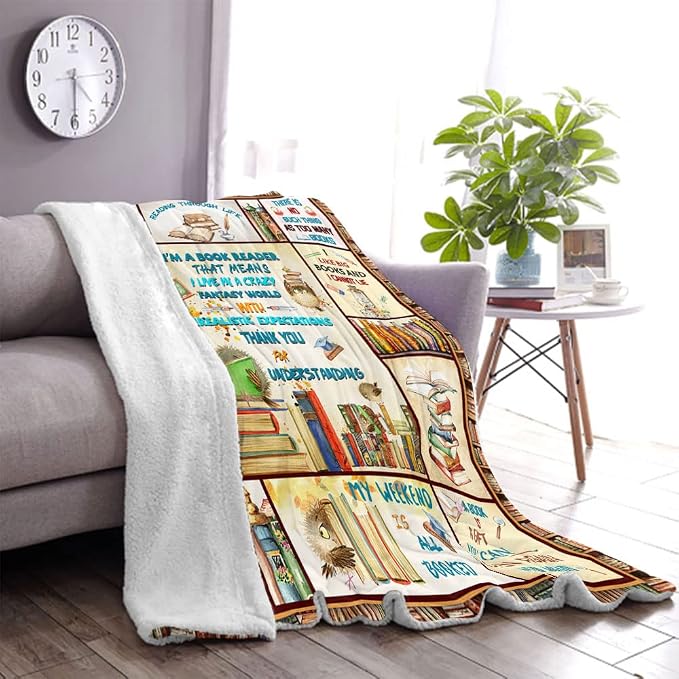 Book Lovers Blanket, Accessories for Bookworm Book Club, Librarian Gifts Throw Blanket, Literary Gifts Ideas 60"x50"