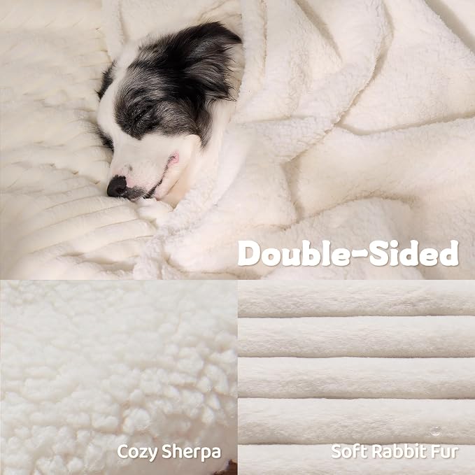 Waterproof Calming Cat Blanket for Indoor Cats, Noiseless Soft Plush Dog Blanket for Pets, 500GSM Thick Faux Fur Pet Throw, Couch Furniture Protector for Puppy, Cream, 25x30IN