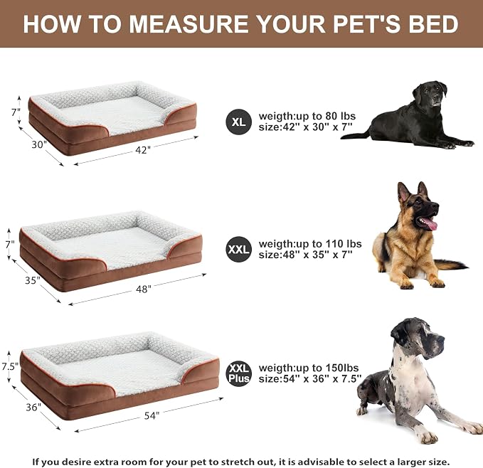 LEXTRO Orthopedic Dog Beds for Large Dogs, Comfy Washable Dog Couch Bed | Comfy Sleeping Dog Bed with Egg Crate Foam, Dog Sofa with Removable Cover, Waterproof Lining&Non-Slip Bottom, Gray