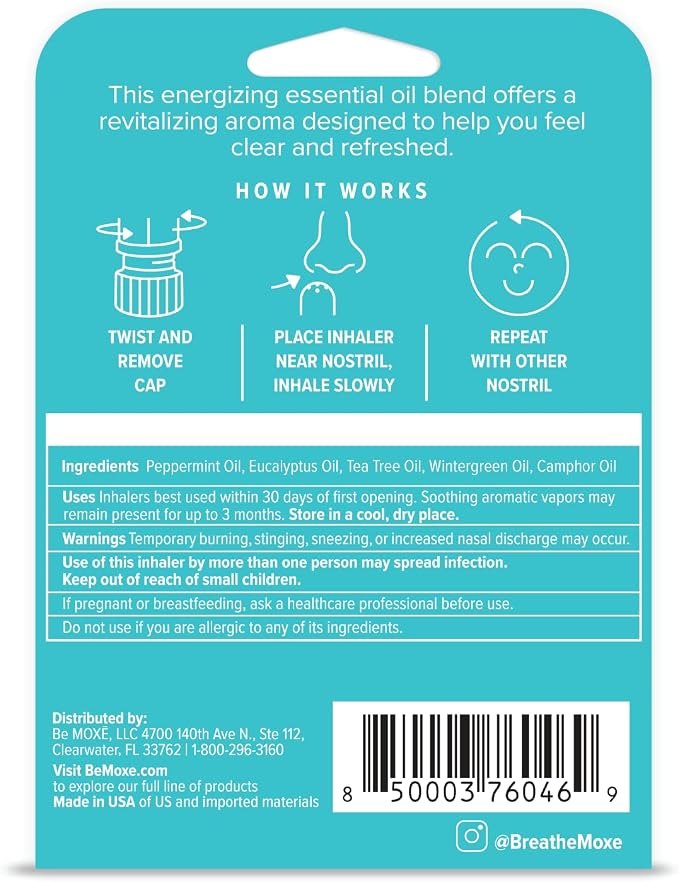 MOXE Frost - Energizing Aromatherapy Nasal Inhaler - Alleviate Headaches, Boost Focus & Energy - Cooling Sinus Blaster - Includes Peppermint, Eucalyptus, & Wintergreen Essential Oils - USA (3-Pack)