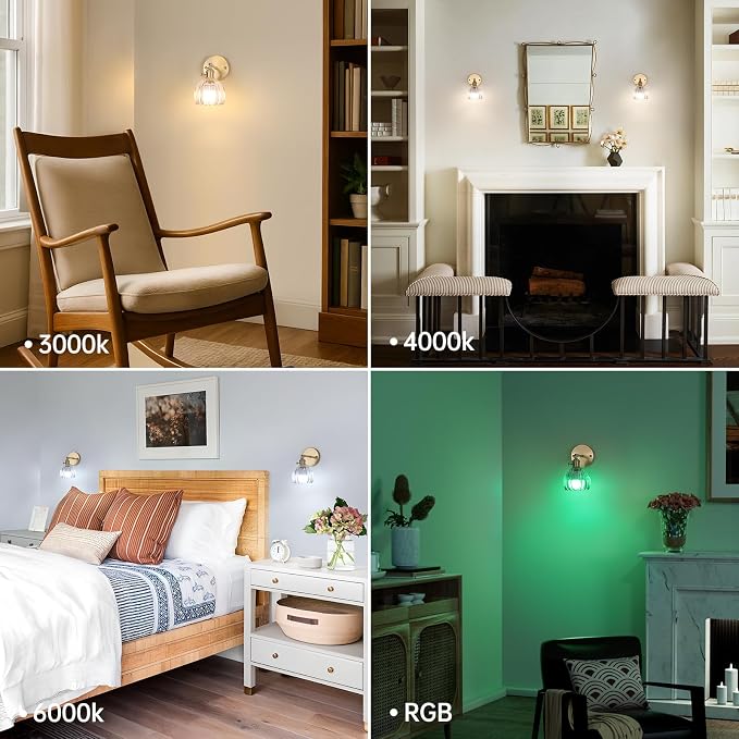 Shenmoyl Vintage Battery Operated Wall Sconce with Clear Tulip Glass Lampshade 5000 mAh Rechargeable Battery Powered Wall Light with Remote Control for Bedside Bedroom Doorway, Set of 2