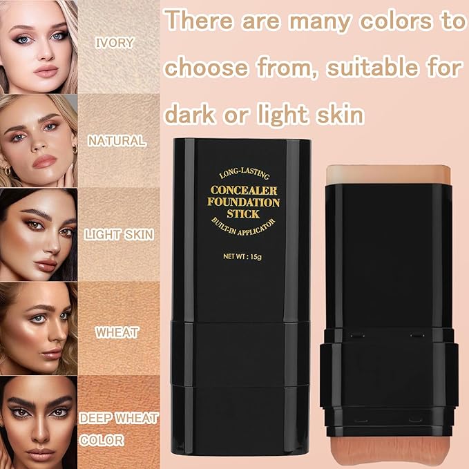Concealer Foundation Stick, 2 in 1 Dual-Ended Long-Lasting Concealer Stick with Brush, Full Coverage for Beauty Face Makeup