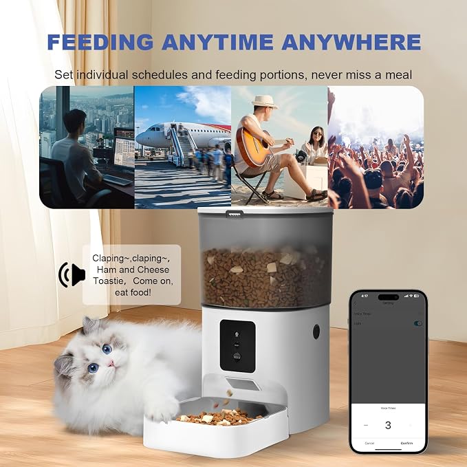 2.4G Automatic Cat Feeder, 4L WiFi Food Dispenser with 10s Voice Recorder, Pet Feeder up to 10 Meals per Day, Timed Cat Feeder with Dry Food Sealed Ring