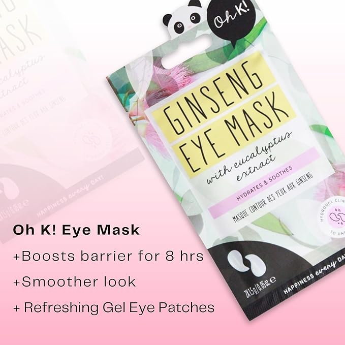 Oh K! Eye Mask - Ginseng and Eucalyptus - Hydrating Under Eye Patches - Undereye Patches with Peppermint - Hydrogel Mask for Dark Circles - 1 Pair