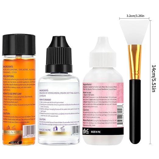 WOZUTUNT Spirit Gum Adhesive and Remover Kit with Bonus Liquid Latex - 15ml Professional Cosmetic Glue for Face, Skin, Body & SFX Makeup | Strong Hold for Bald Caps, Prosthetics, Cosplay Wig