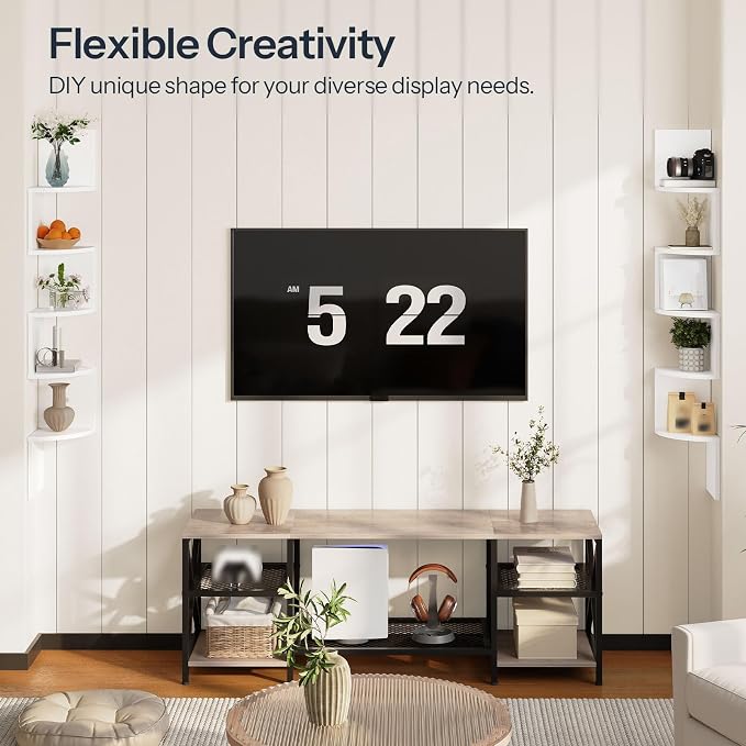 HOOBRO Corner Shelf Wall-Mounted, Set of 2 Floating Corner Shelves for Wall, 5-Tier Corner Bookshelves for Living Room, Bedroom, Bathroom, Home Office, White WT26BJP201