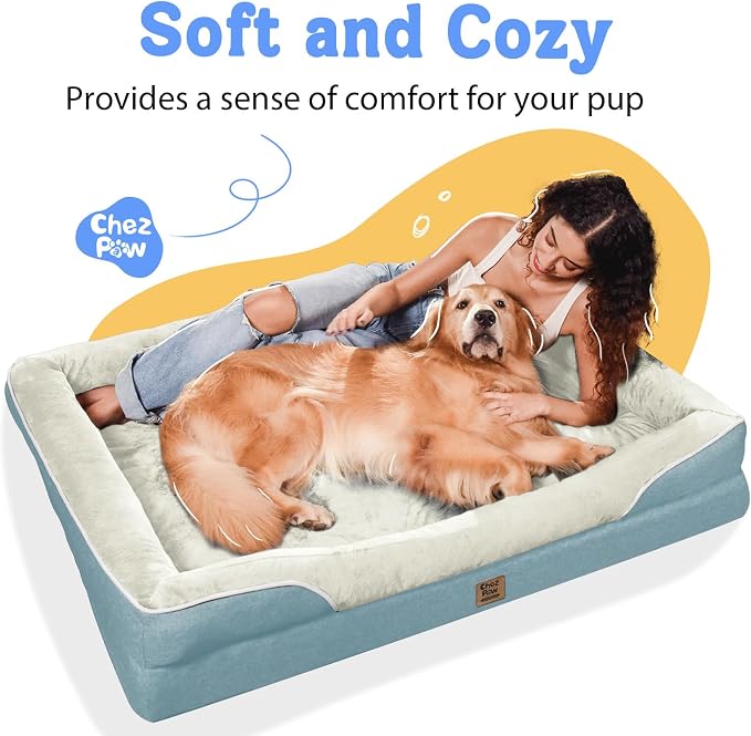 Orthopedic Washable XXL Dog Bed for Extra Large Dogs | Egg Crate Foam, 4-Sided Bolster Support, Waterproof Liner, Non-Slip Bottom, Removable Bolster Cover, 45 x 35 Inch