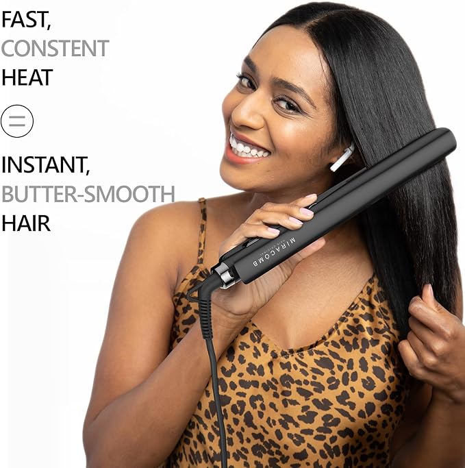 MIRACOMB 1” Flat Iron Hair Straightener Pro - Ceramic Ion Tech, Curls & Straightens Easily, Digital Heat for Precision Styling, Dual Voltage - Perfect Hair Straightening Tool for Travel & Smooth Style