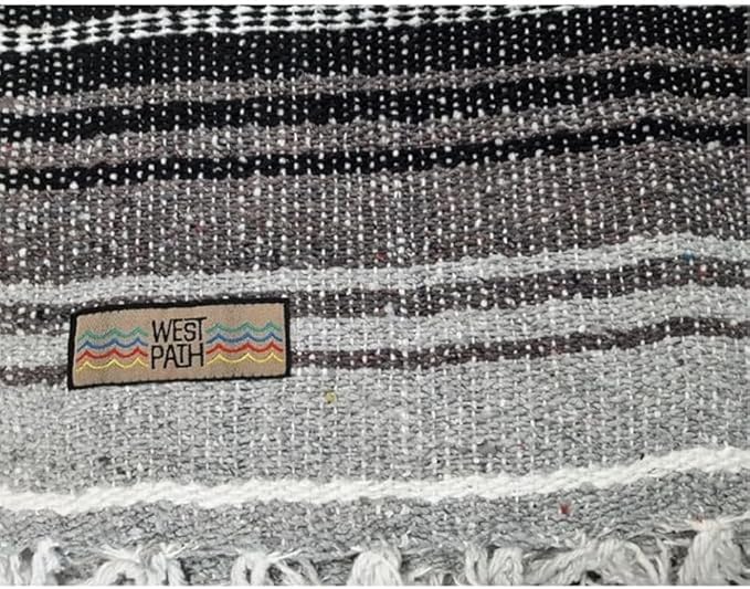 Open Road Goods Bulk Falsa Blankets - Handwoven Authentic Mexican Falsa - Great for Weddings, Yoga, Beach, Picnics, or Mexican Throw! (Black/Grey, 15 Pack)
