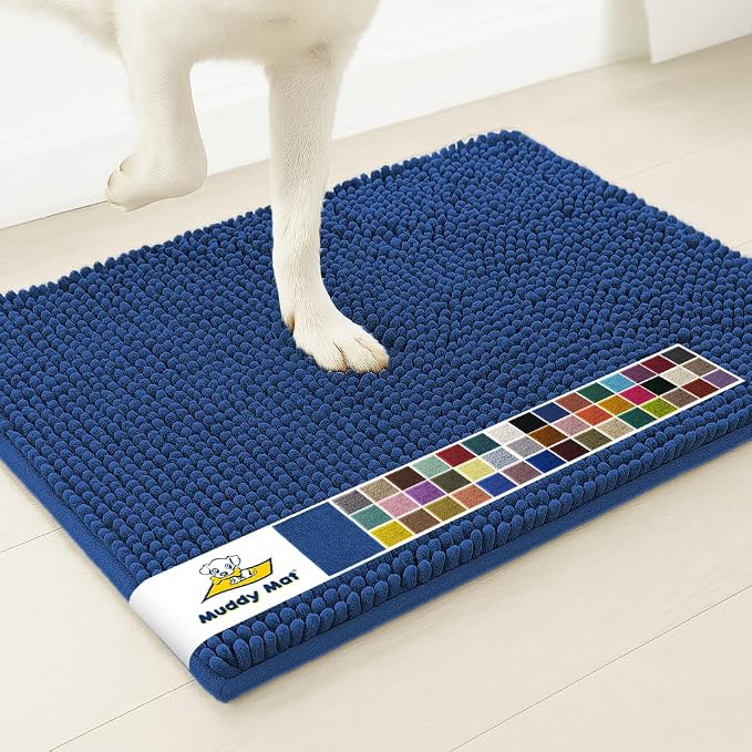 Muddy Mat® | Super Water Absorbent Door Mat Indoor, Microfiber Quick Dry Chenille Entryway Rug, Slip Resistant Front Door Mat, Indoor Mats for Entryway, Machine Washable Pet Rug, Navy Blue 36" x 46"