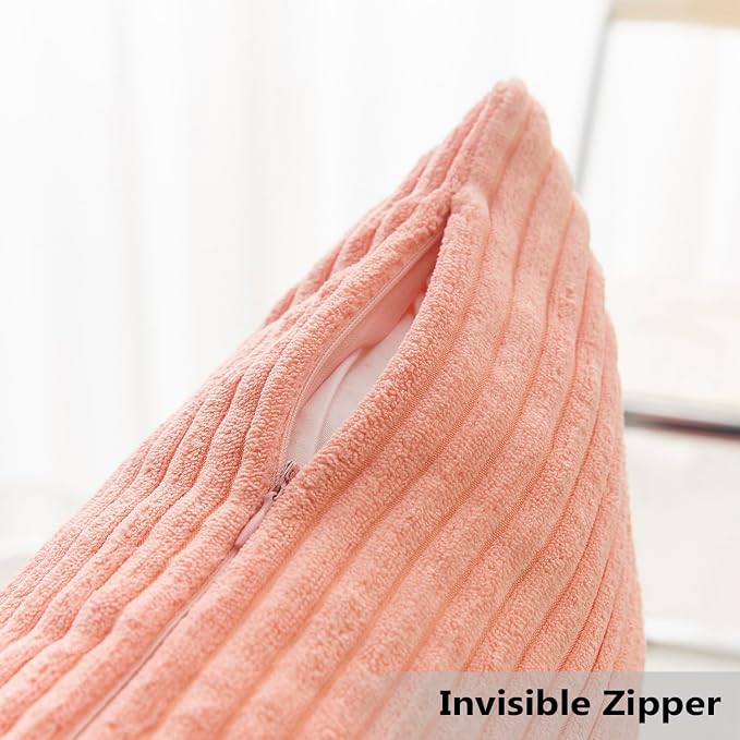 Home Brilliant Pink Throw Pillow for Couch Pillow Cover 18x18 Striped Velvet Corduroy Pillow Cover for Holiday Party, 18 x 18 inch, Coral