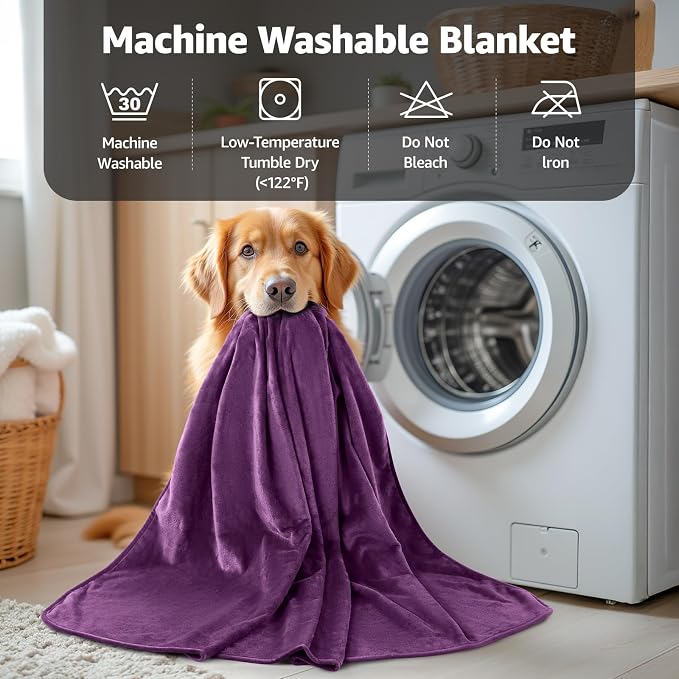 LOOBANI Waterproof Blanket for King Bed, Reversible Purple Flannel 85"x108" | Waterproof Dog Blankets for Large Dogs, Spill-Proof Sofa Cover for Family Movie Nights, Camping, Travel, Noise Free