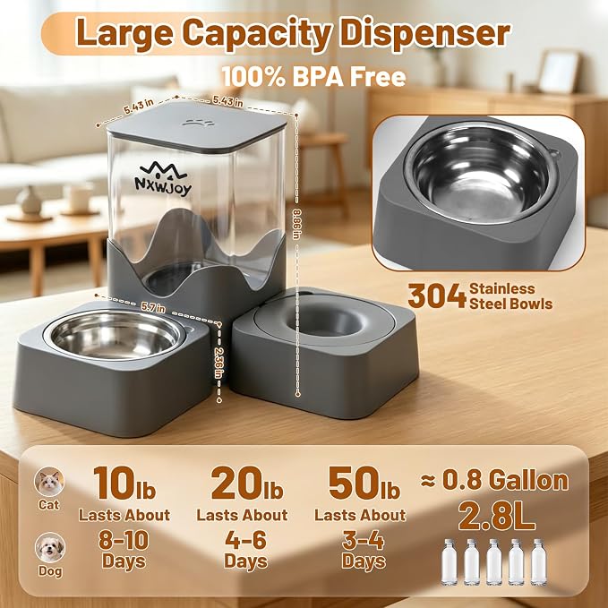 Automatic Dog Water Dispenser Gravity | 2 in 1 Gravity Cat Food Dispenser with 180 Degree Rotatable, Pet Self Feeding Large Capacity for Small Dogs Puppy Kitten