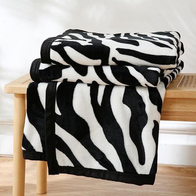 PU MEI Fuzzy Flannel Throw Blanket for Sofa, Couch, Bed, Black and White Zebra Print Blanket Animal - Lightweight Double Sided Cozy Super Soft Blankets, 50" x 60" inches
