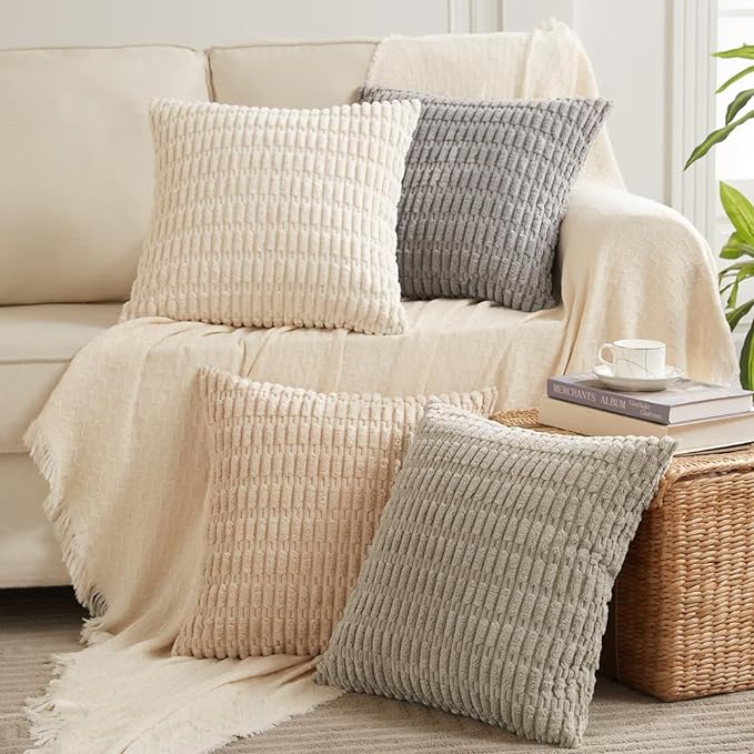 Fancy Homi 4 Packs Decorative Throw Pillow Covers for Living Room Couch Bed, Modern Farmhouse Boho Home Décor Accent Cushion Case, 20" x 20", Neutral