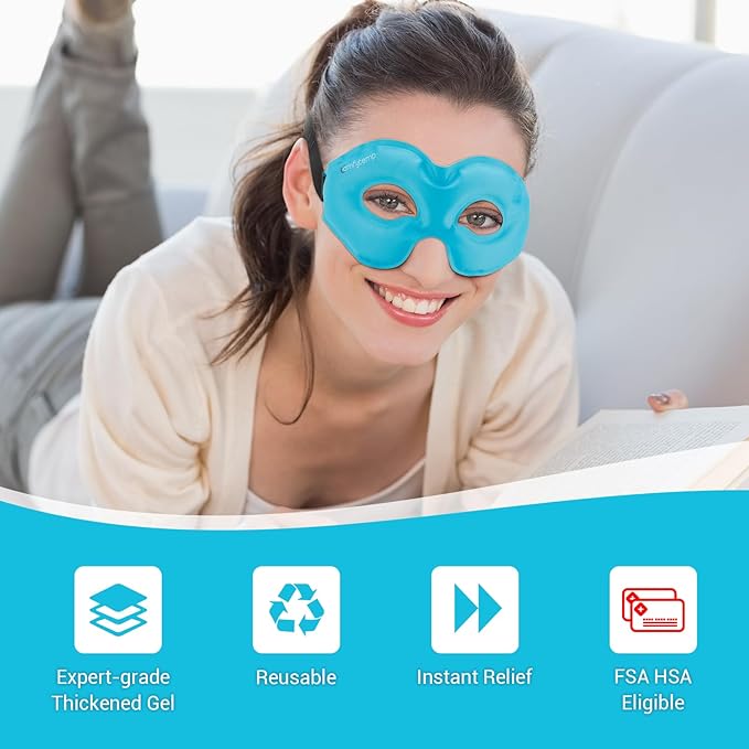 Comfytemp Cold Gel Eye Mask, Cooling Eye Ice Pack for Puffiness, Reusable Cold Compress Sleeping Mask for Puffy Eye, Dry Eyes, Sinus, Dark Circles, Migraines Relief, 2 Temp Side, Get Well Gift, 1 Pcs