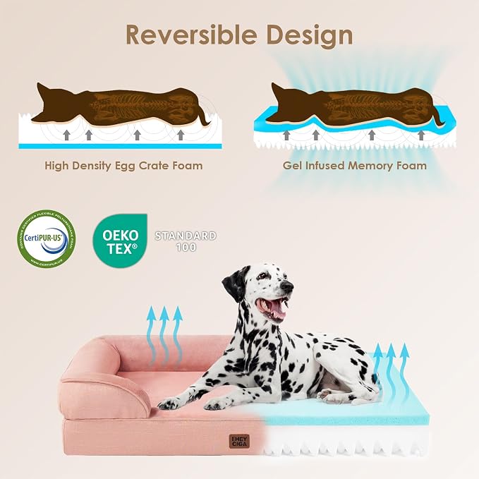 EHEYCIGA Orthopedic XXL Dog Bed, Waterproof Washable XL Big Pet Bed 48" | Non-Slip Bottom and Egg-Crate Memory Foam Extra Large Pet Couch Bed with Washable Removable Cover, Dusty Pink