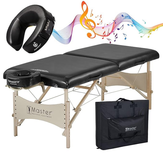 Master Massage 30" Balboa Massage Table Beauty Bed Package with Extra Music Master Universal/Cresenct Sound Face Cradle Cushion - Black