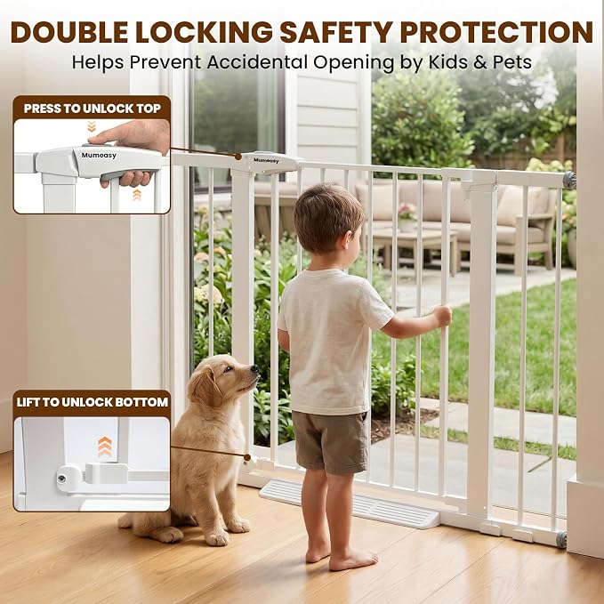 Mumeasy 29.7-46" Baby Gate for Stairs, Auto Close Dog Gate for Doorways