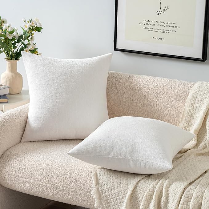 MIULEE Pack of 2 Pure White Decorative Pillow Covers 18x18 Inch | Soft Chenille Couch Throw Pillows Farmhouse Cushion Covers for Home Decor Sofa Bedroom Living Room