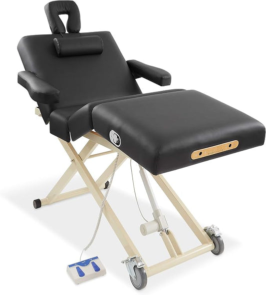 Saloniture Professional 4-Section Electric Lift Massage Table - Includes Armrest, Headrest, Face Cradle and Bolster - Black
