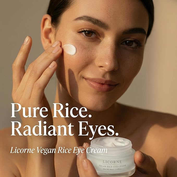 LICORNE Vegan Rice Eye Cream for Dark Circles and Puffiness - Thick Butter Texture Under Eye Care with AHA & PHA, Fragrance Free Hydration for Sensitive Skin, Large 1.01 Fl Oz (30ml)