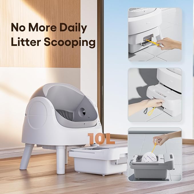 Self Cleaning Cat Litter Box, Automatic Litter Box for Multiple Cats, Integrated Safety Protection with Open-Top Design