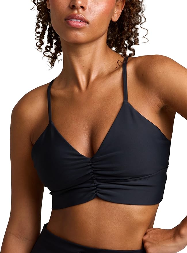 Women's Flow Scrunch Sports Bra V Neck Padded Yoga Tank Adjustable Straps Cross Back Crop Tops