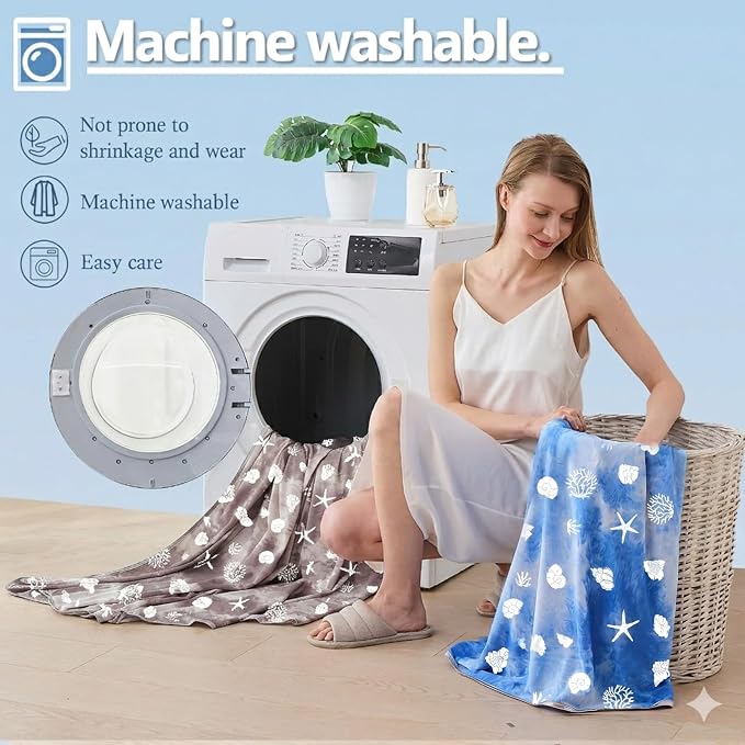 Cooling Blanket Twin Size (60"x80"), Double Sided Ice Cold Blanket for Hot Sleepers, Transfer Heat to Keep Cool, Soft Lightweight for Night Sweats, Bed & Couch, Ocean Design