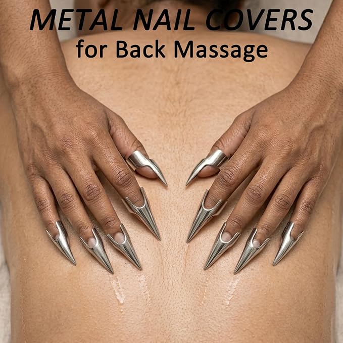 10 Pack Metal Back Scratcher Claw Rings for Women & Men – Silver Finger Nail Covers for Massage, Pet Scratching, Hair Parting, Cosplay, Stress Relief, Tickler Tools, Durable & Comfortable