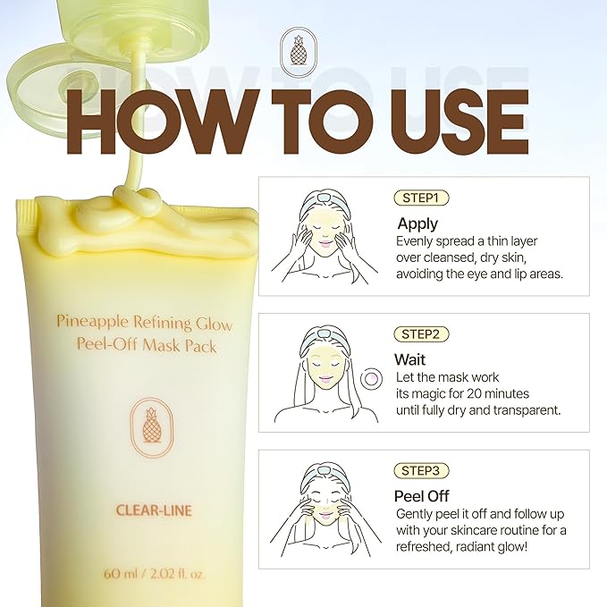 MIGUHARA Pineapple Refining Glow Peel-Off Mask Pack, Facial Mask with Pineapple Extract & Jojoba Seed Oil for Hydrated, Glowing Look and Korean Glass Skin – Smooth, Radiant Skin (60ml/2.02 fl.oz.)