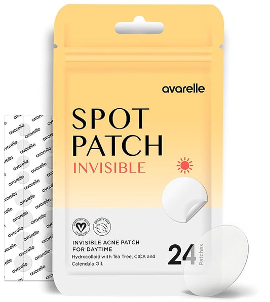 AVARELLE Invisible Acne Spot Patch (24 Count) Ultra Thin Hydrocolloid Spot Sticker for Day Time Acne l For Covering Zits & Blemish with Calendula, Rosehip Seed, Vegan, Cruelty Free