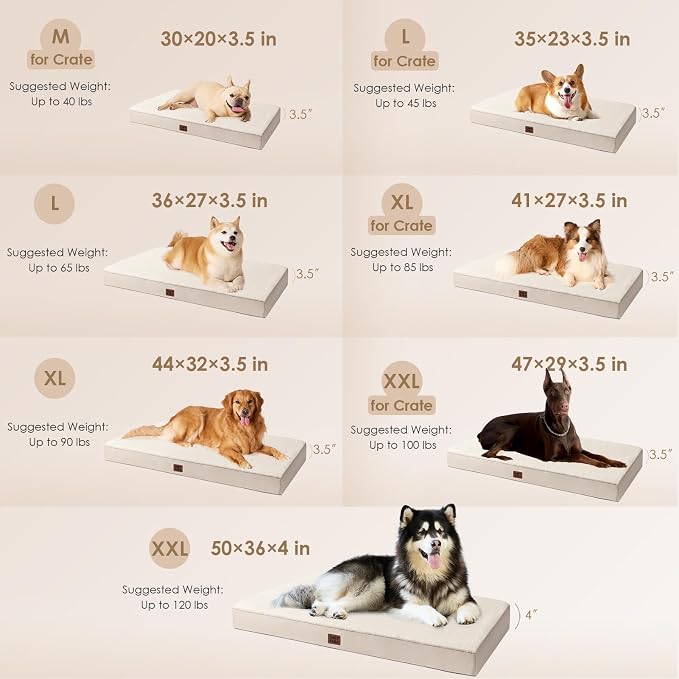 EHEYCIGA Orthopedic Dog Bed with Removable Washable Cover, Camel, 30IN | Egg Crate Foam Support, Durable Oxford fabric, Non-Slip Bottom, Machine Washable, Soft Waterproof Plush Pet Bed Mat For Crate
