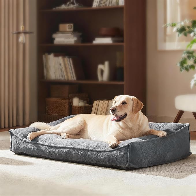 FURTIME Orthopedic Dog Bed Large Sized Dog, Extra Washable Dog Couch 38" | Supportive Thick Pet Sofa, Ergonomic Slant Dog Beds with Removable Cover, Ultra Soft Surface & Non-Slip Bottom, Light Grey