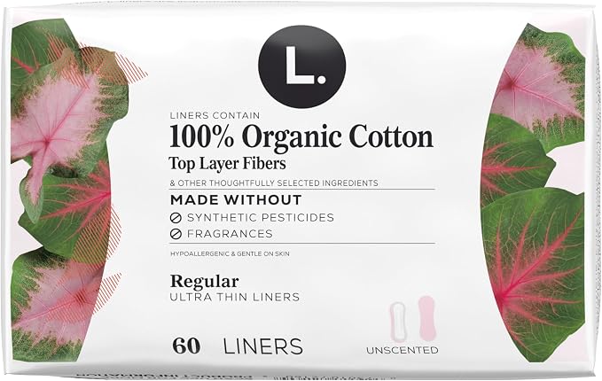 Liners for Women, Organic Cotton Top Layer, Regular Coverage, Pantiliners Made Without Synthetic Pesticides and Fragrances, Hypoallergenic and Gentle on Skin, 60 Count