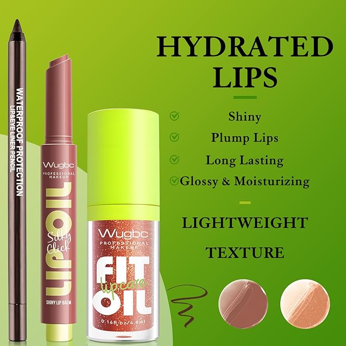 Brown Lip Liner & Lip Gloss Set Moisturizing Lip Kit, Smooth Dark Brown Lip Liner Pencil Hydrating Lip Tint Non Sticky Click Lip Balm Lightweight Long Lasting Daily Lip Care for Women