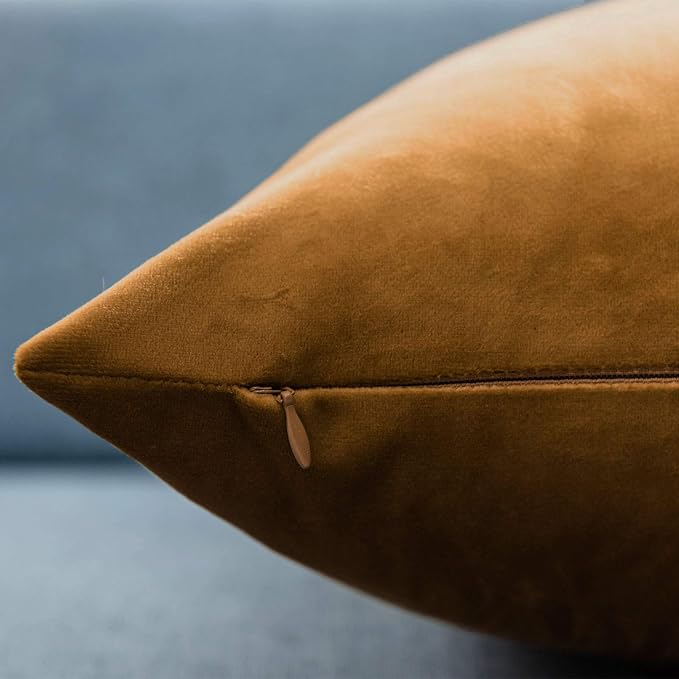26x26 Decorative Velvet Euro Throw Pillow Covers Set of 2,Mustard Yellow | JUSPURBET Cozy Soft Couch Covers with Invisible Zipper for Modern Couch Sofa Bed Living Room Bedroom Home Decor