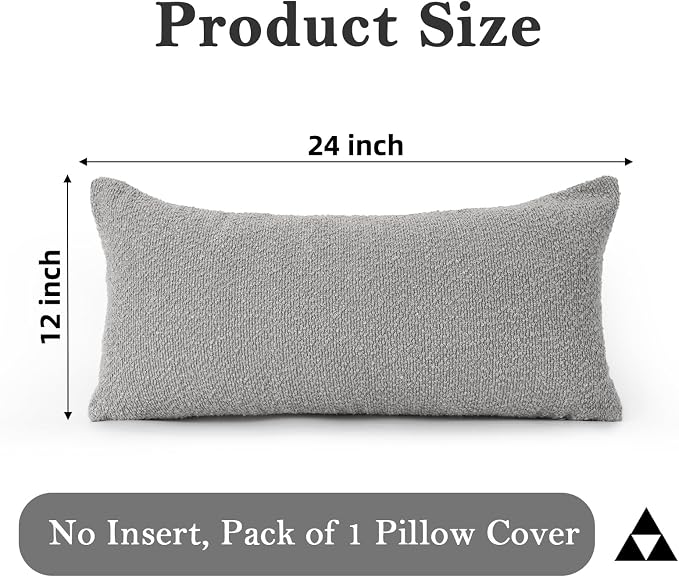 JoraLion 12x24 inch Boucle Lumbar Pillow Cover, Light Gray Woven Texture Neutral Long Pillow Cover Breathable Cushion Case for Couch Sofa Bed Living Room Home Decor (Cover Only)