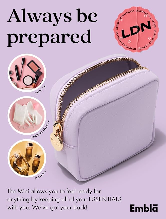Embla Small Makeup Bag for Purse, Mini Waterproof Nylon Cosmetic Pouch, Durable and Lightweight Travel Toiletry Bag with Smooth Zipper, Lavender