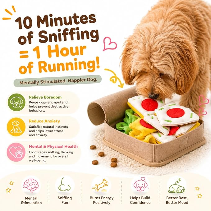 Pizza Snuffle Toy for Dogs | Interactive Puzzle for Slow Feeding, Nose Work & Mental Stimulation | Washable Dog Enrichment Toy for Small, Medium Dogs, Puppies & Seniors | American Brand (Pizza)