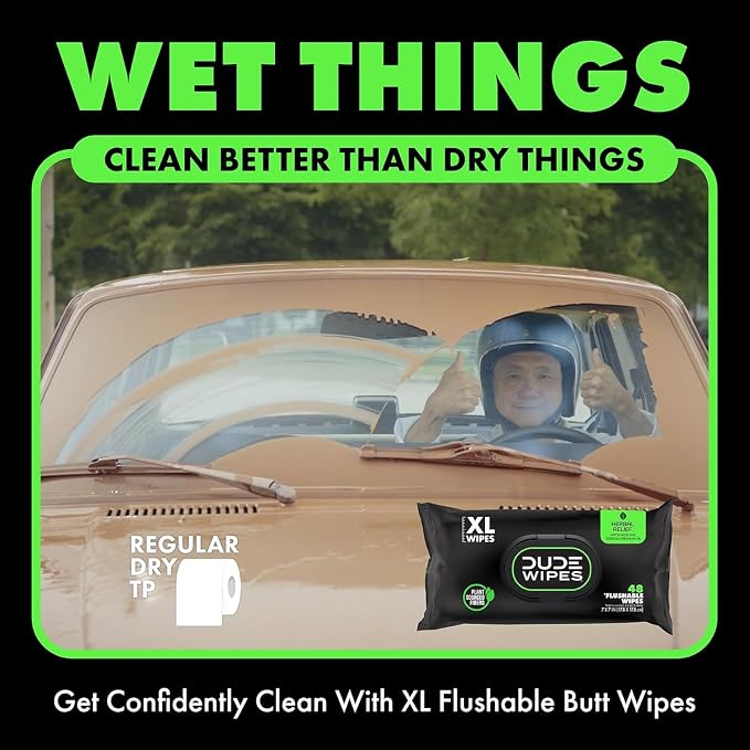 DUDE Wipes Herbal Relief Flushable Wipes - Extra-Large Adult Wet Wipes - 6 Pack (288 Count) - Infused with Soothing Witch Hazel, Geranium Essential Oils, Vitamin E, and Aloe - Septic and Sewer Safe