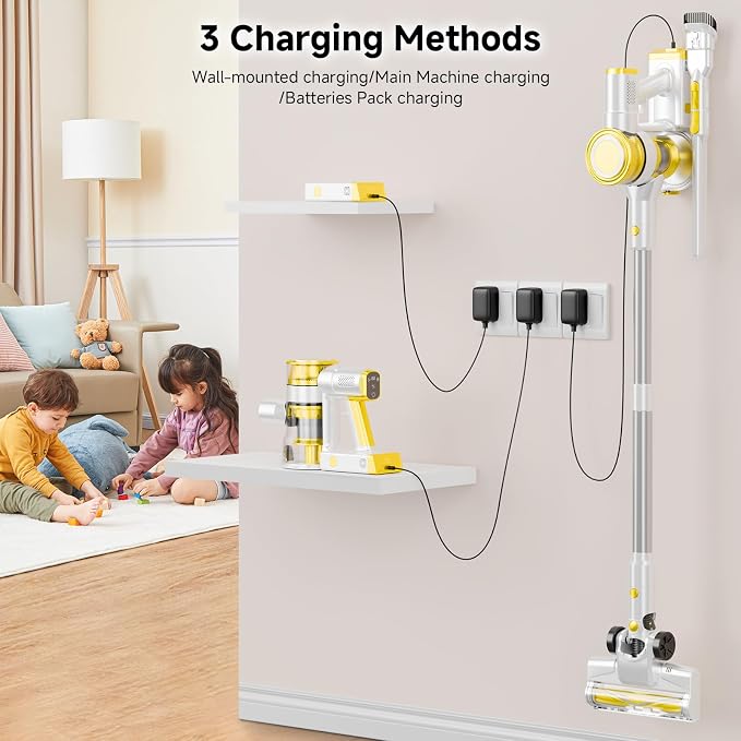 Cordless Vacuum Cleaner, 35Kpa Vacuum Cleaner for Home, 45Mins Stick Vacuum with LED Display, Anti-Tangle & Wall Mount Charging for Hard Floors, Carpet, Pet Hair