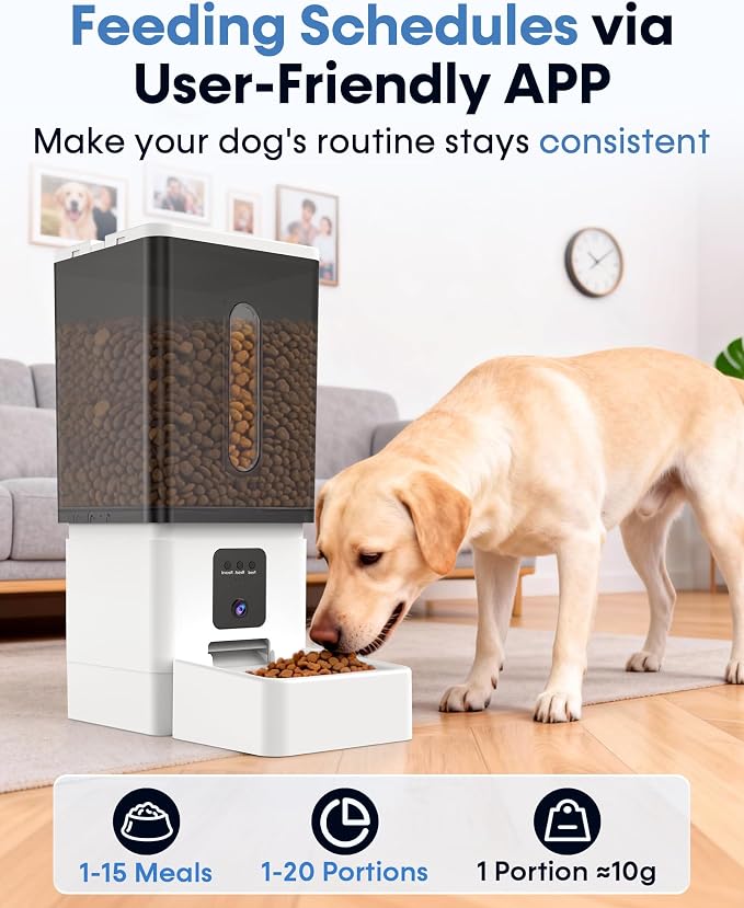 Automatic Dog Feeder Large Breed: 12L Big Capacity, HD 1080P Camera | 50 Cups/20-Day Food Capacity, 1 Mins Easy Setup & Use App, Anti-Jam 18mm Large Kibble